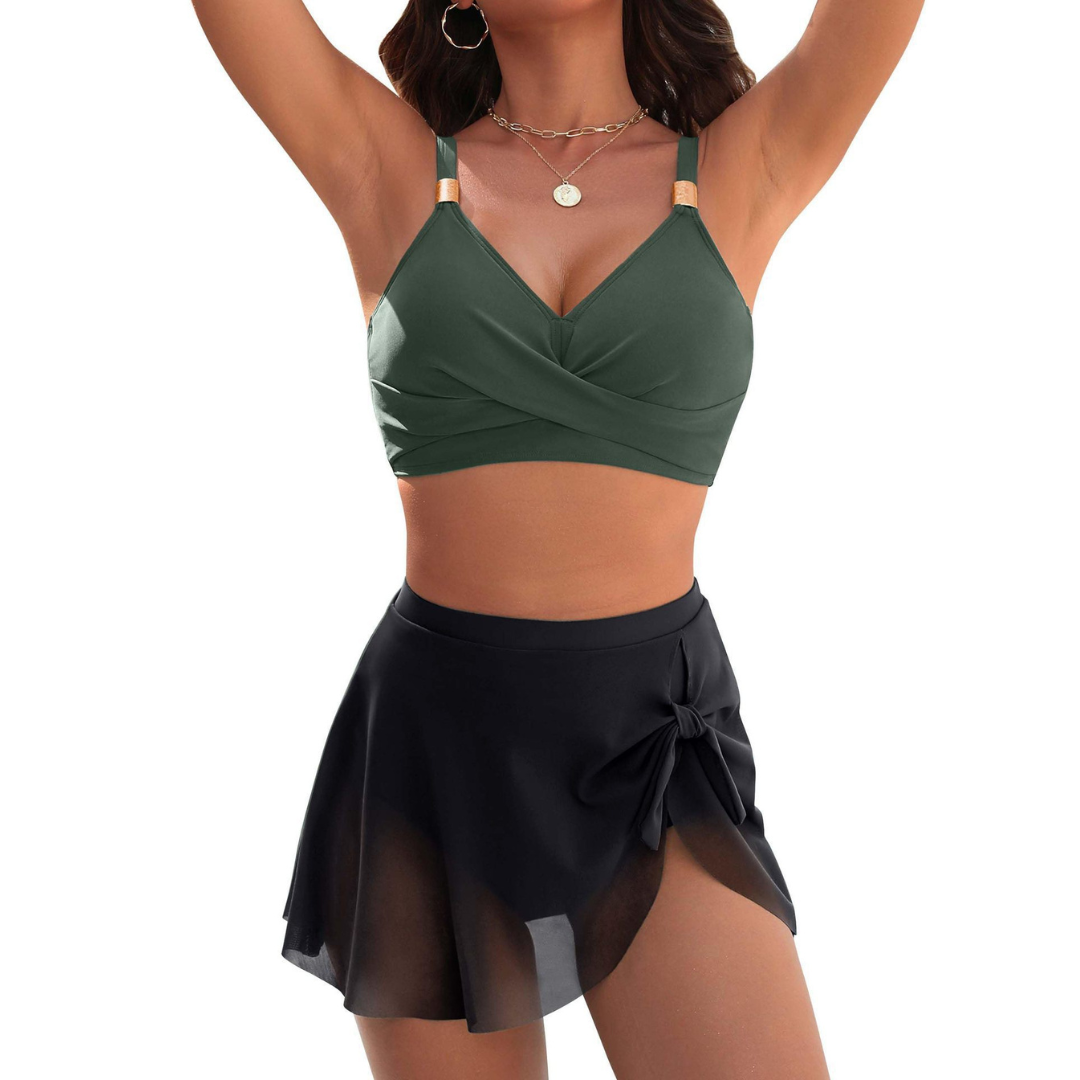 Hanne | Aukšto Liemens Bikinis su Tinkliniu Sijonu
