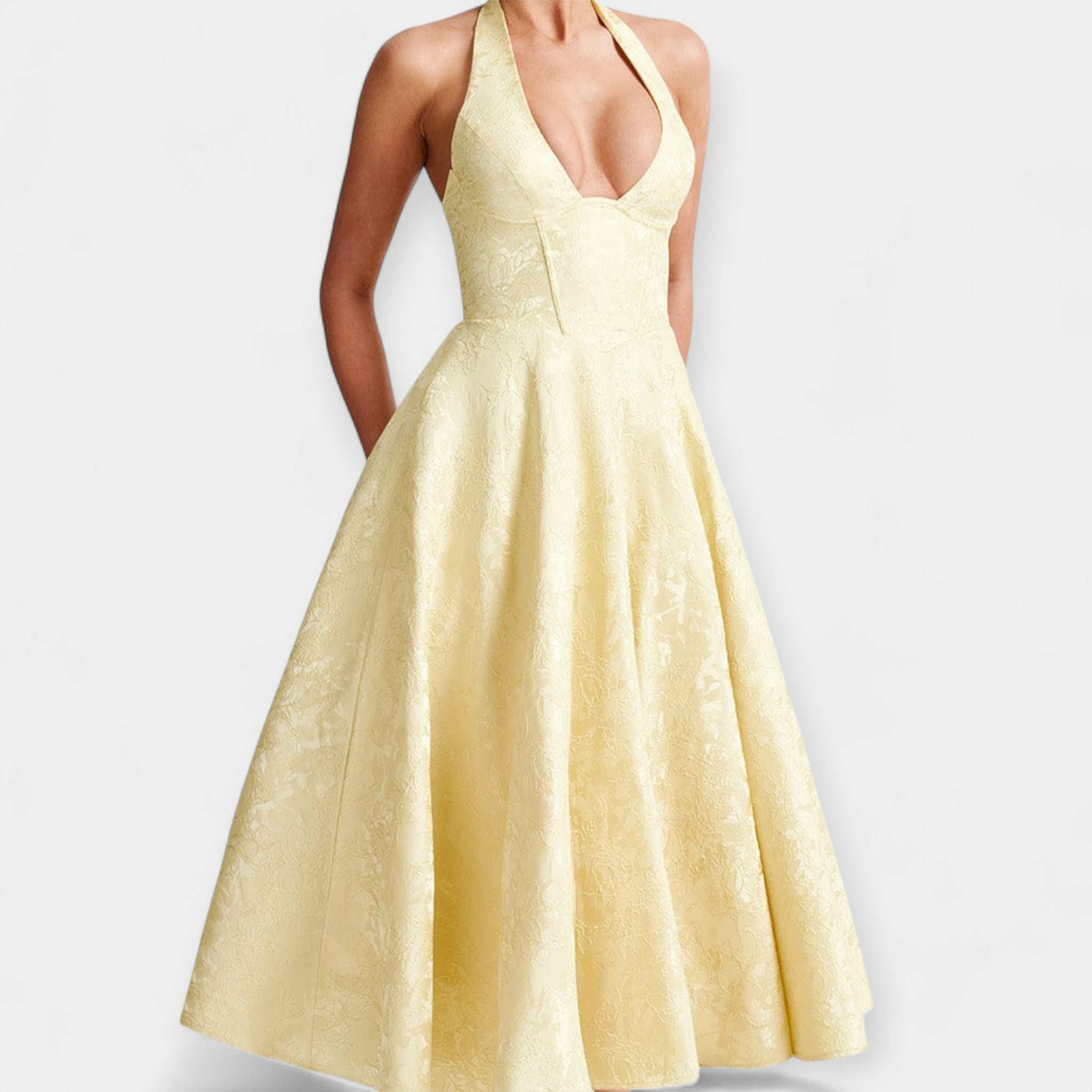 Minkštas midi su atvira nugarine ir korseto dizainu