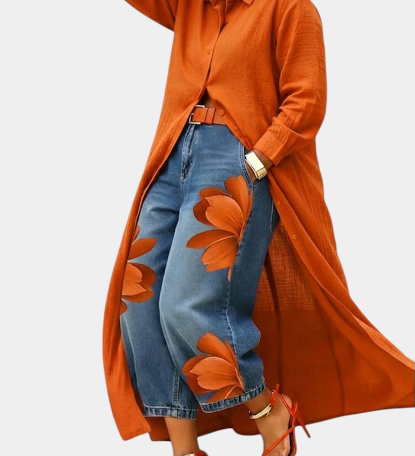 Céliane | Conjunto de vestido e calças de ganga largas
